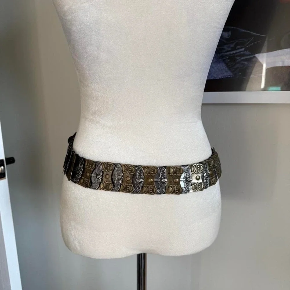 Bronze and silver vintage ornate belt with metal buckle Super unique - Picture 4 of 4
